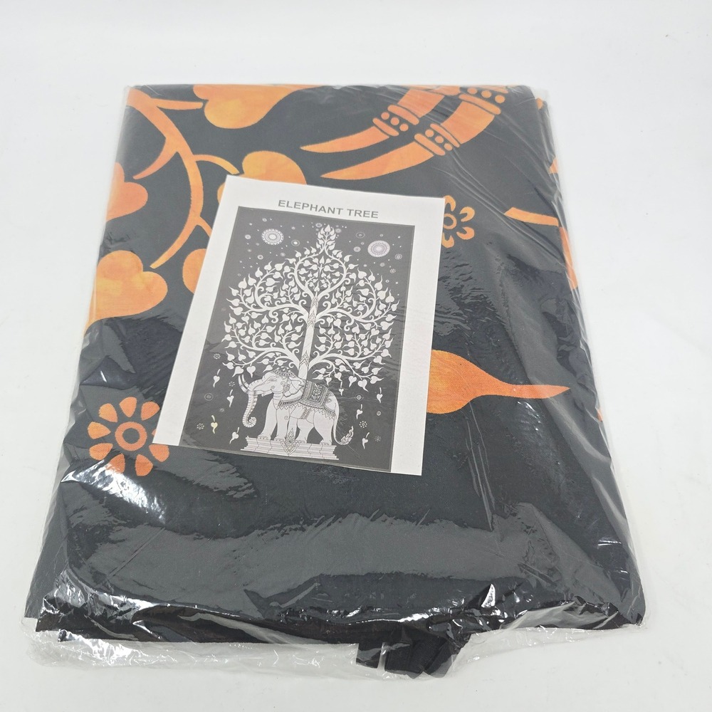 Elephant Tree Tapestry Wall Hanging Black Orange Bohemian Decor 55" x 85" New